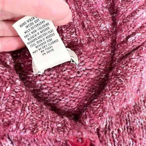 LL Bean Cardigan Sweater Womens Medium Marled Wool Blend Button Up Collar - Picture 4 of 9